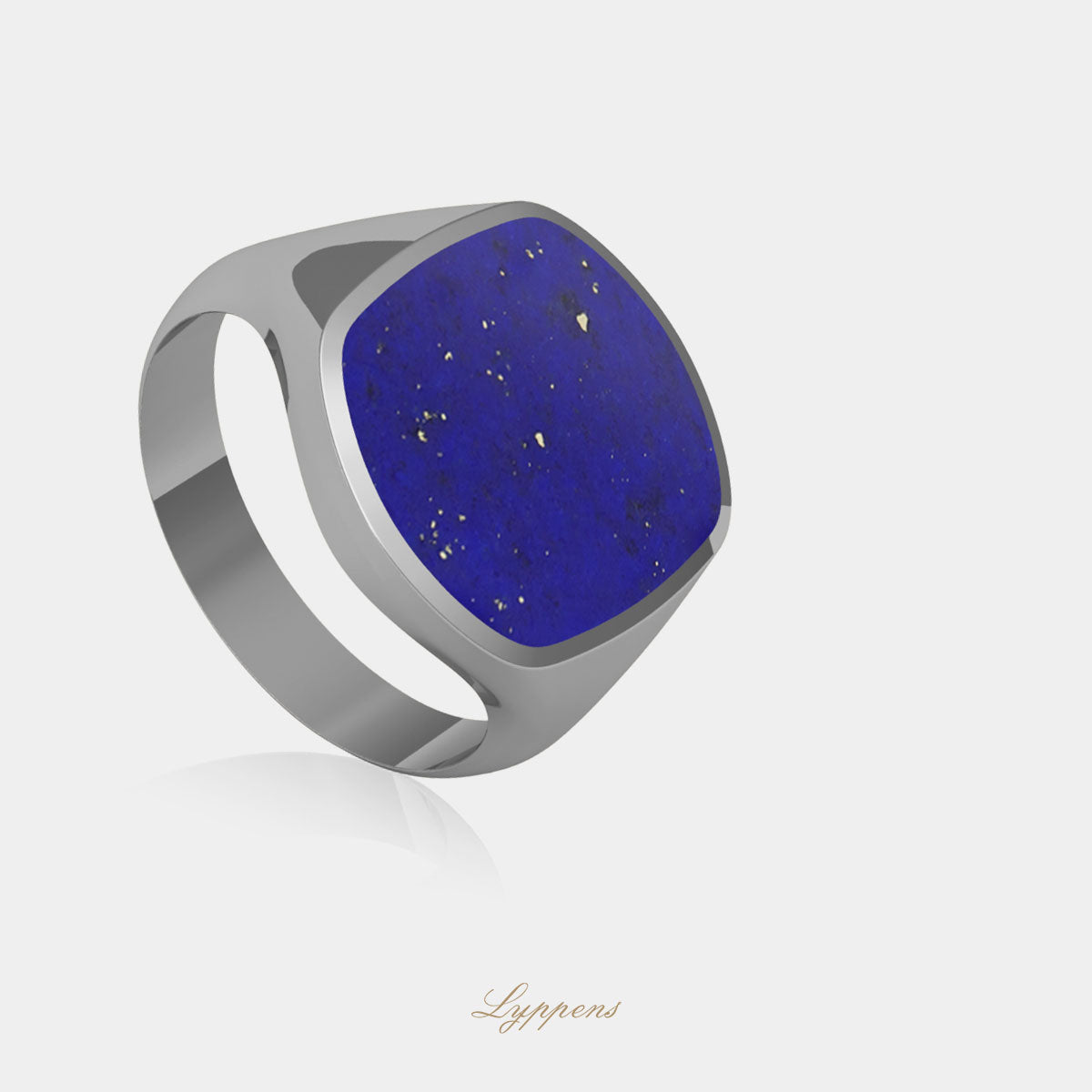 White gold signet ring with lapis lazuli