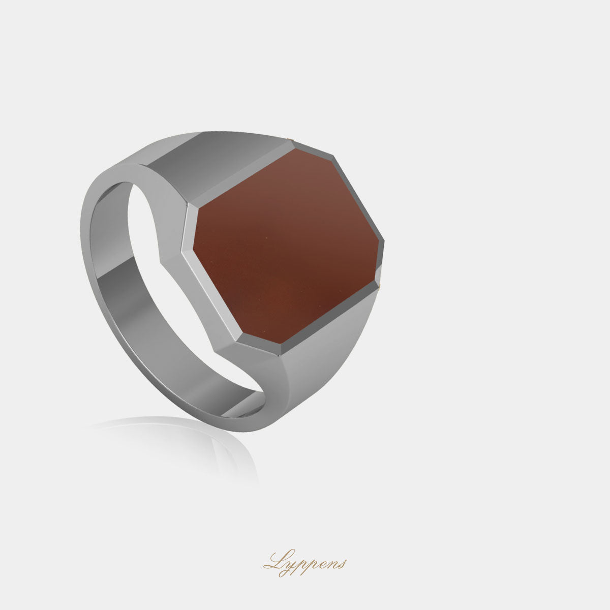 White gold signet ring with carnelian