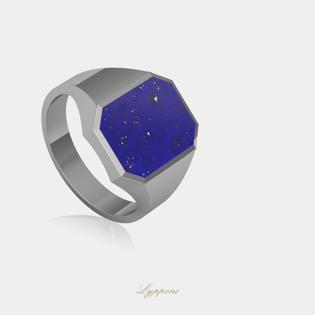 White gold signet ring with lapis lazuli