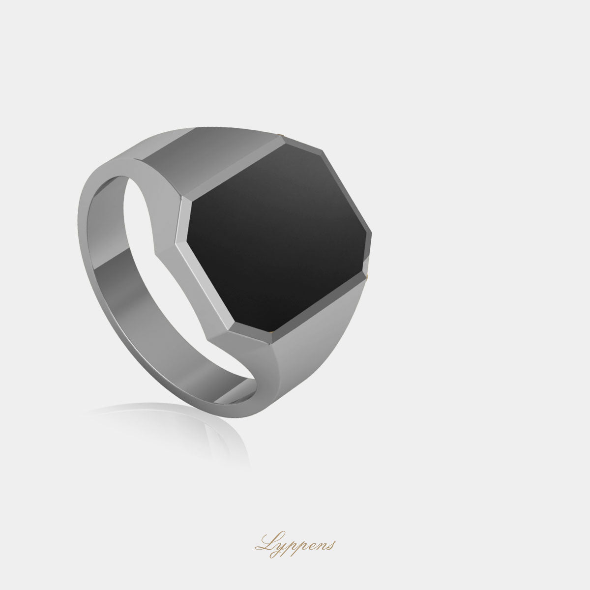 White gold signet ring with onyx