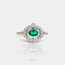 Geelgoud met smaragd en diamant