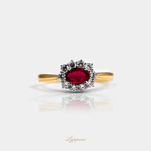 Geelgoud met robijn en diamant
