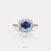 Geelgoud met saffier en diamant
