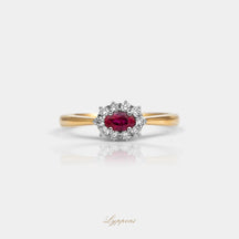 Geelgoud met robijn en diamant
