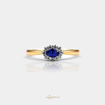 Geelgoud met Saffier en diamant