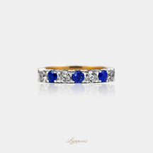 Geelgoud met saffier en diamant