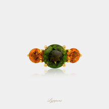 Geelgoud met toermalijn, citrien en diamant
