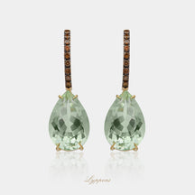 Geelgoud met bruine diamant en prasioliet