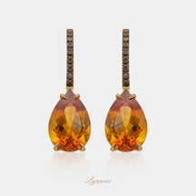 Geelgoud met bruine diamant en citrien