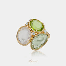 Geelgoud met peridoot, prasioliet en diamant