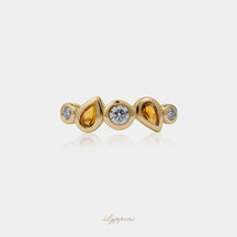Geelgoud met diamant en citrien