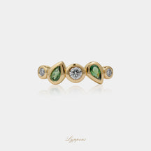 Geelgoud met diamant en groene toermalijn