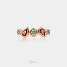 Geelgoud met diamant en roze toermalijn