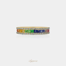 Geelgoud met diamant en saffier